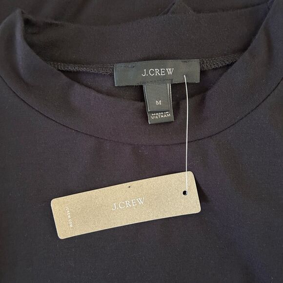 NWT J.Crew Black Swingy Long Sleeve Dress (M) Soft Modal Trapeze T-Shirt Pockets - Picture 8 of 13